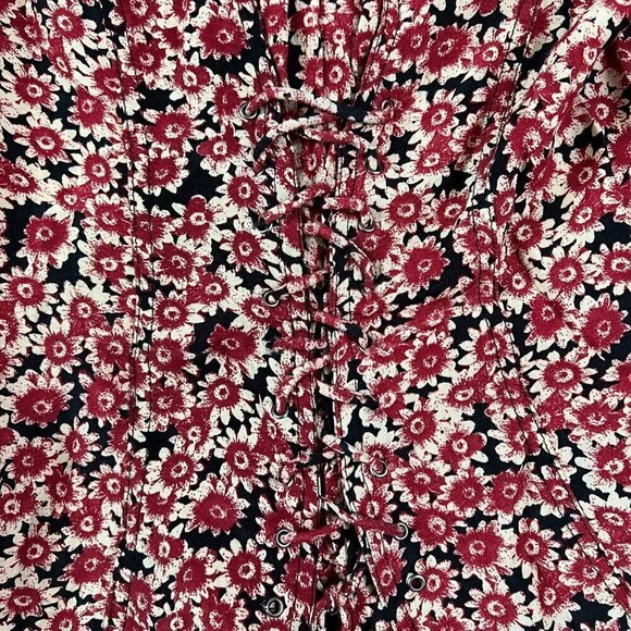 Free People Red Floral Lace Up Summer Short Dress Sz XS - Picture 12 of 16